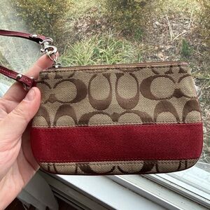 Coach Canvas Wristlet with Red Accent